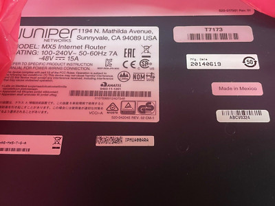 Juniper MX5-T-AC Universal Edge Router. Unused. No original box,