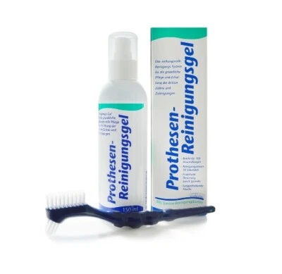 KK Prothesenreiniger Reinigungsgel 150ml Dosierflasche inkl. Reinigungsbürste - Bild 1 von 3