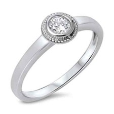 Solitaire Engagement Ring Round Simulated Cubic Zirconia 925 Sterling Silver