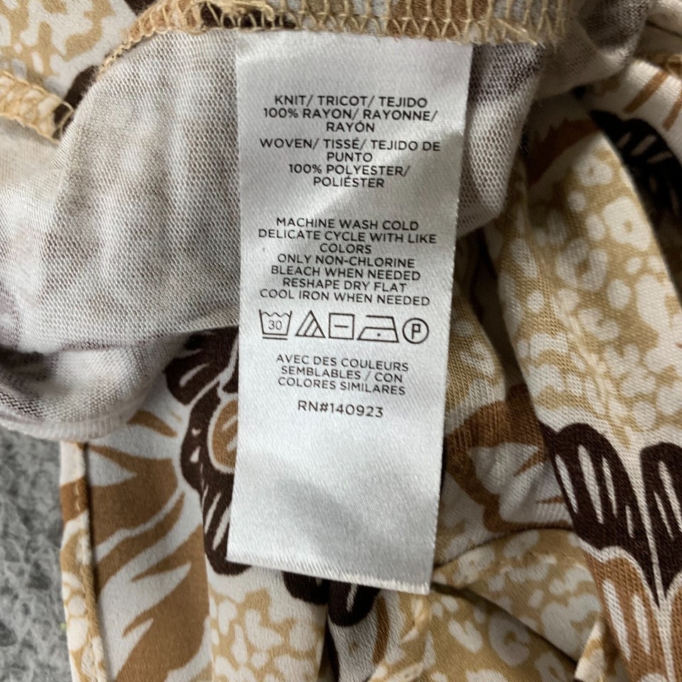 LOFT Blouse Womens Large Top Floral Short Sleeve Beige Brown eBay