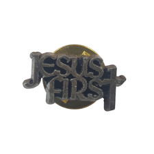 Jesus First Lapel Pin Gunmetal Metal Tie Hat Cross