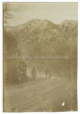 Two Motorcyclists on Gravel Road in the Mountains - Great Vintage Photo 1920s