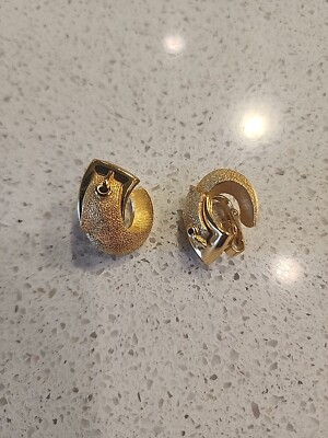 Vintage 1960's Crown Trifari Clip-on Earrings in Brushed Gold Tone