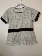 WS White Swan Scrub Top Medical Uniform White Red stripes Small