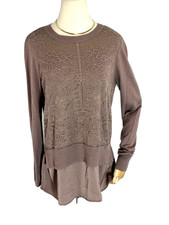 Simply Vera Wang Pink Brown Lace Overlay Shirt Tails Sweater Womens Medium