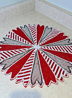 Pier 1 Imports Set Of 6 Beaded Christmas Red & White Peppermint Placemats 15 