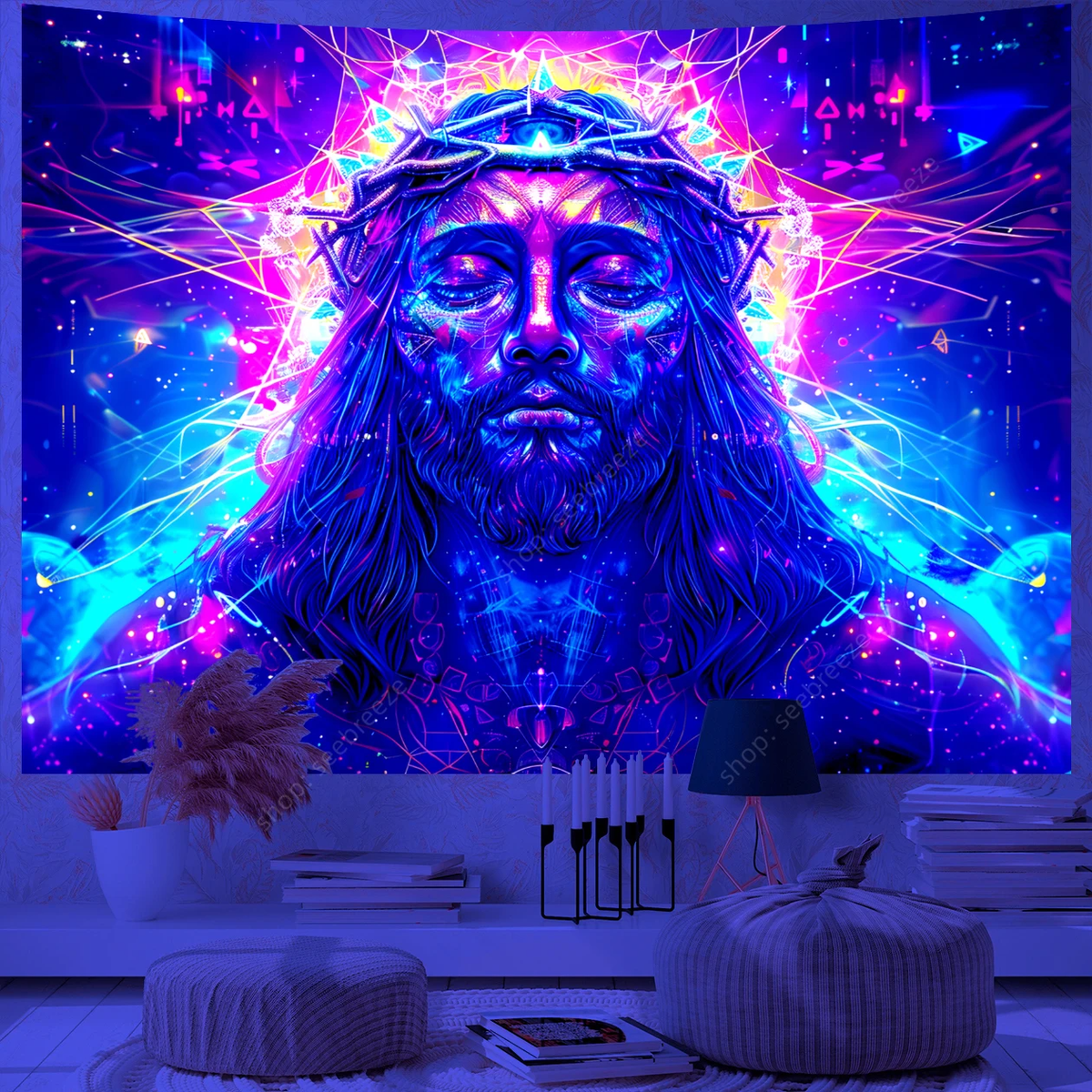 Blacklight Jesus Tapestry Trippy Psychedelic Christmas UV Blacklight Jesus Tapestry Trippy Psychedelic Christmas UV