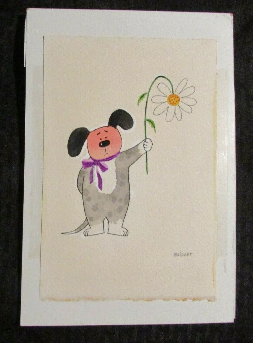 BIRTHDAY Cartoon Dog w/ Flower 6x9