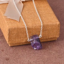 Delicate Healing Necklace Gift For Wife With Natural Raw Amethyst Silver Jewelry