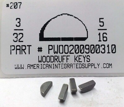 10 Chiavette Woodruff #207 In Acciaio (3/32x5/16 Pollici) - AMERICAN INTEGRATED SUPPLY