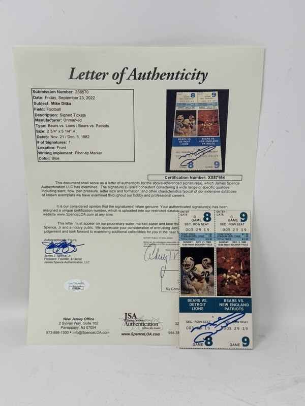 Mike Ditka Autographed Game Tickets - PSA LOA - 1st 2 Coaching Wins
