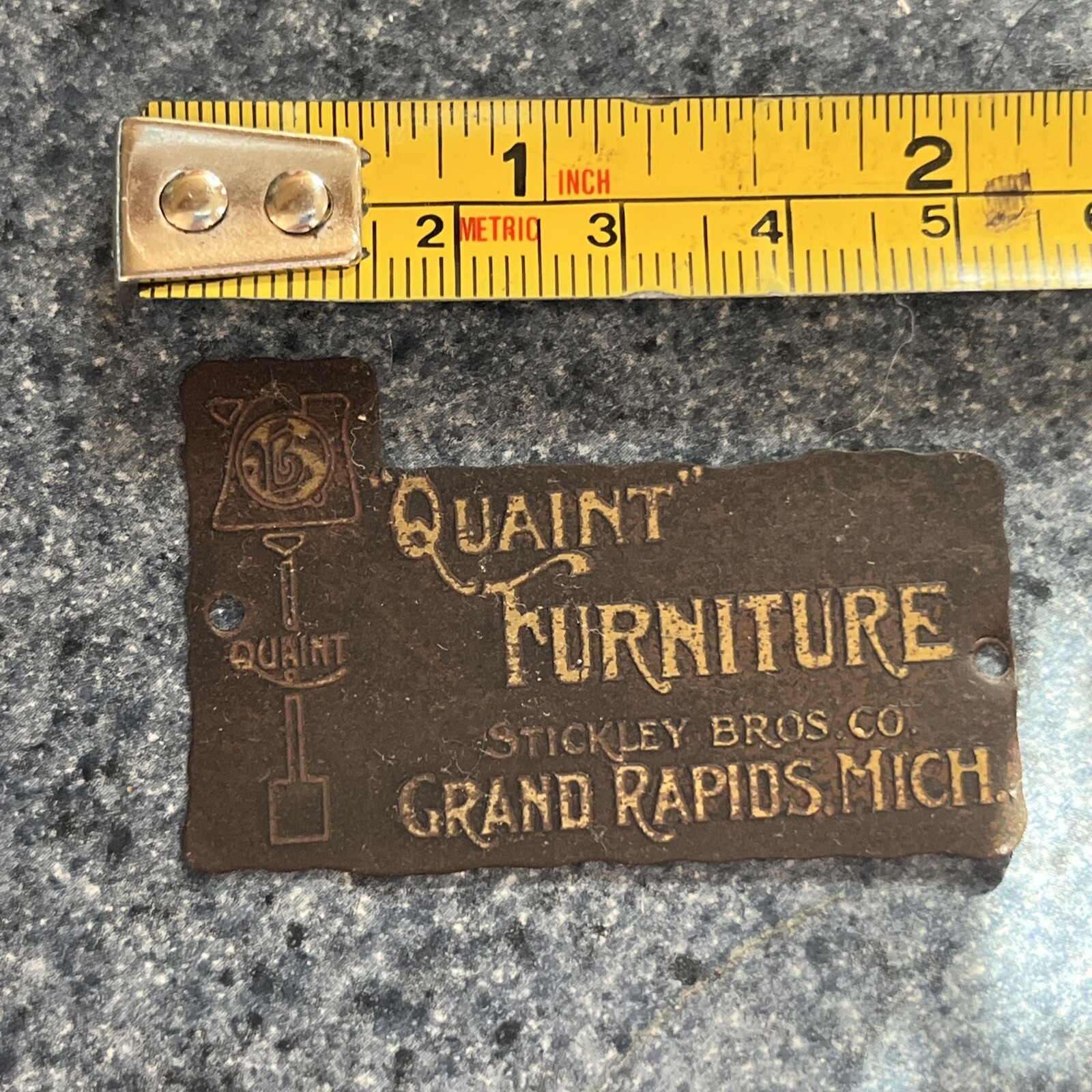 STICKLEY BROTHERS "Quaint Furniture" Antique Brass Tag INSTITUTO