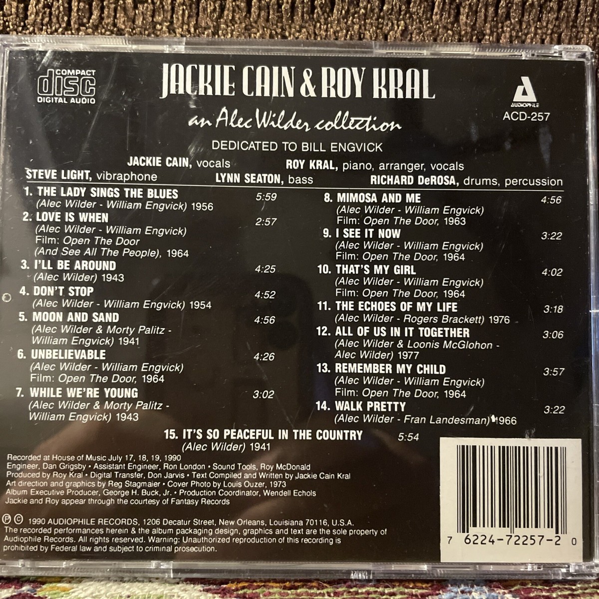 Jackie Cain and Roy Kral CD Alec Wilder Collection Bill Engvick