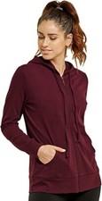 Sofra Women's Thin Cotton Zip Up Hoodie Jacket Small / Burg 