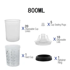 800Ml Disposable Paint Spray Gun Cup Liners and Lid System US SHIP