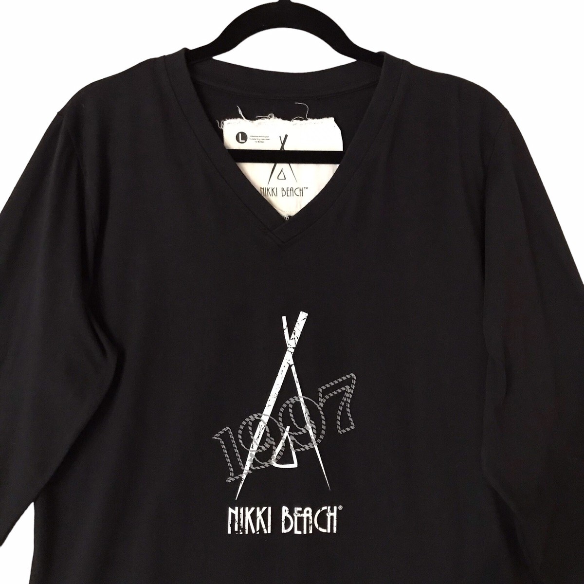 Nikki Beach Black Long Sleeve T Shirt Teepee Logo Cotton