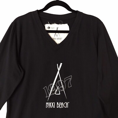Nikki Beach Black Long Sleeve T Shirt Teepee Logo Cotton Men's