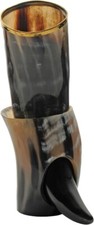 Viking Drinking Horn Brass Accents Black Iron Display w/ Lacquer Safe From Food