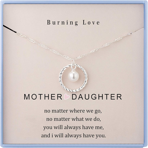 Mother Daughter Necklace Gifts for Mom from Daughter Sterling Silver Circle Neck