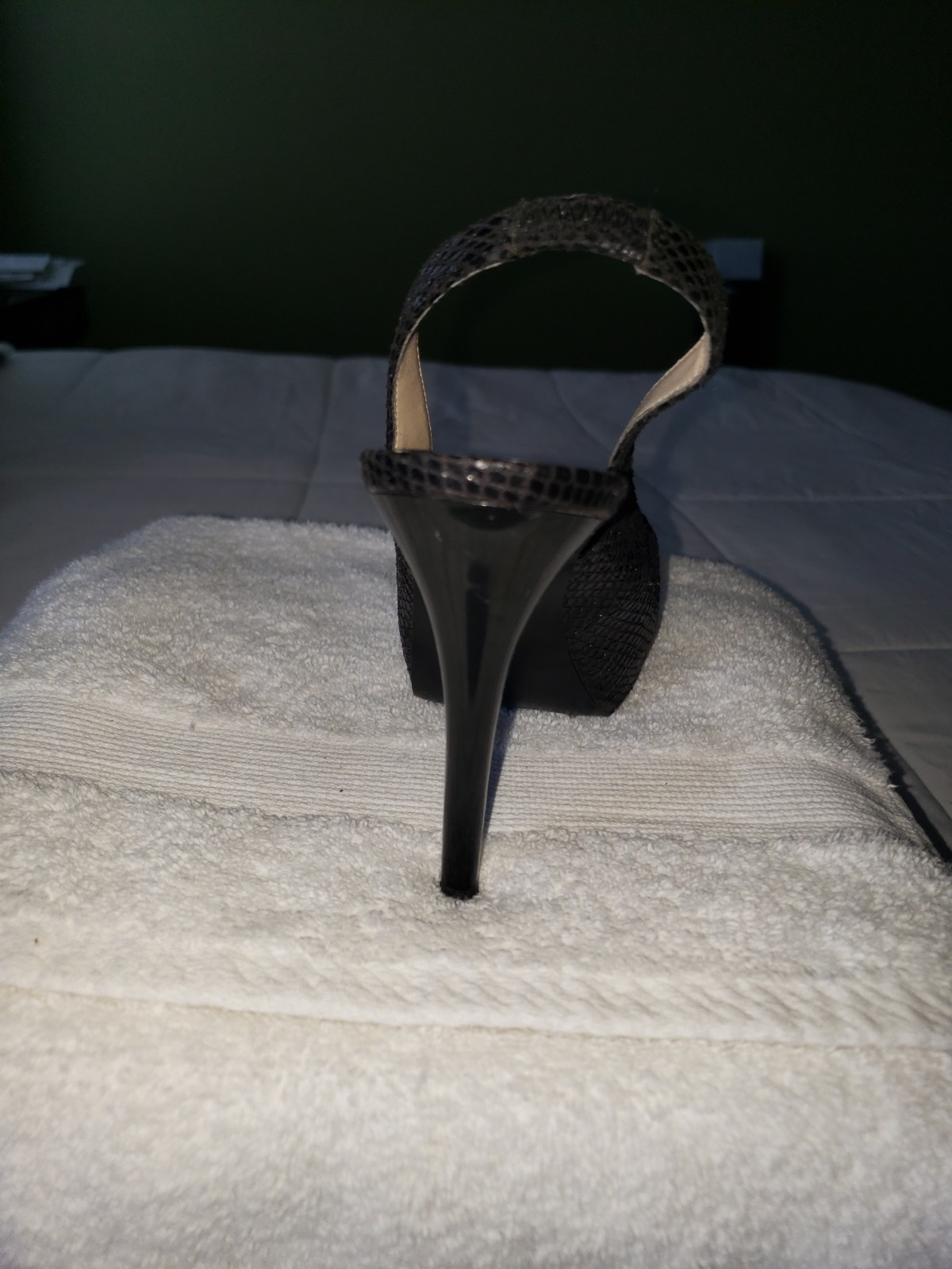 Black Python Plarform Peeptoe Slingback Stiletto … - image 4