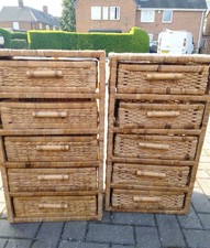 Wicker Basket Stack Chest of Drawers Storage Organizer Home Decor Office