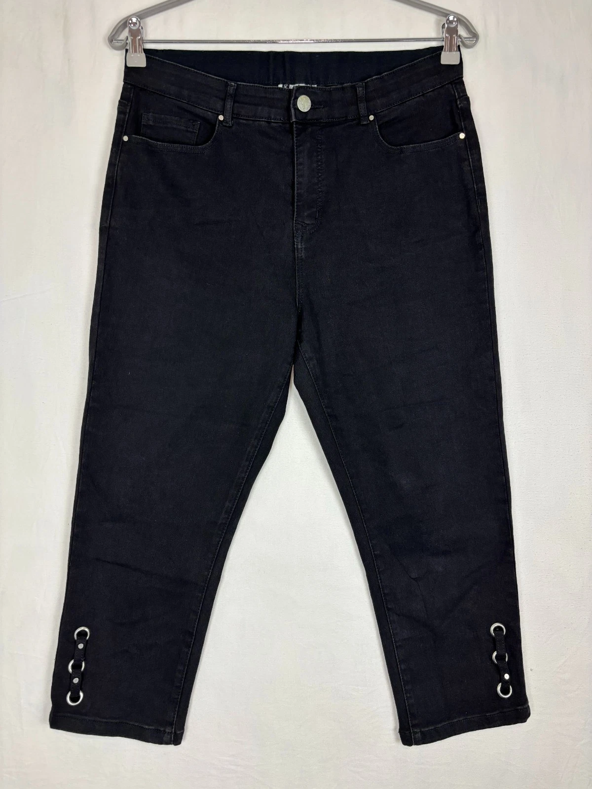 Rockmans Womens Pants Black Size 12 High Rise Capri Cropped Casual Stretch
