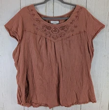 Cj Banks Size 3X Burnt Orange Embroidered Womens Short Sleeve Blouse