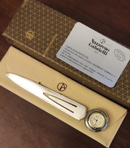 Tagliacarte Orologio Nazareno Gabrielli Bagno Argento Silver clock paper cutter - Foto 8 di 11