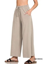 Zenana Women's French Terry Pigment Dye  Enzyme Washed Pants
