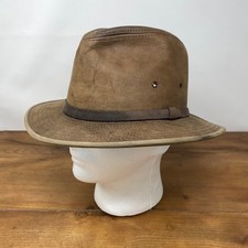 Adventure Bound Indiana Jones Style Brown Leather Fedora Hat Medium Made in USA