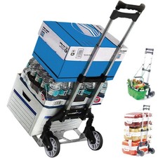 Aluminum Luggage Cart Folding Dolly Hand Truck - 170lbs Load, Red, Bungee Strap