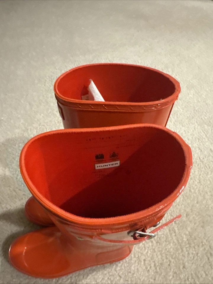 New Hunter Rubber Boots Women's ORG Tall Gloss Burnt Orange Sz6 - Image 3 of 4