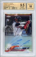 Ronald Acuna Jr 2018 Topps Chrome Refractor Rookie Auto Card RARA 10/499 BGS 9.5. rookie card picture