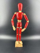 Rare Vtg 13" Red WOODEN POSABLE MANNEQUIN Model Artist Reference Figure Drawing