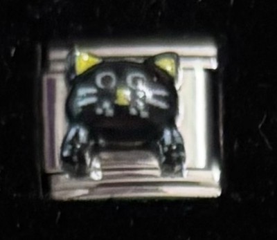 Raised Resin Black Cat Italian Charm Enamel Link 9MM K22 Style CB