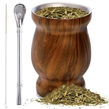Yerba Mate Cup and Bombilla Kit, 8 oz Gourd Set, Double Walled 304 Stainless ...