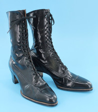 VTG Women's Antique Early 1900s Black Leather Granny / Witch Ankle Boots Sz 5