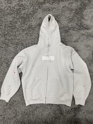 Supreme MM6 Box Logo Full Zip Paint Splatter Hoodie Off White Size