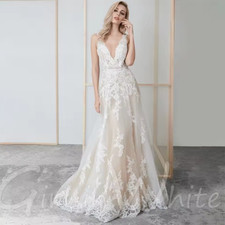 Boho Mermaid Tulle Wedding Dresses customized Lace Applique V Neck Beach Bridal