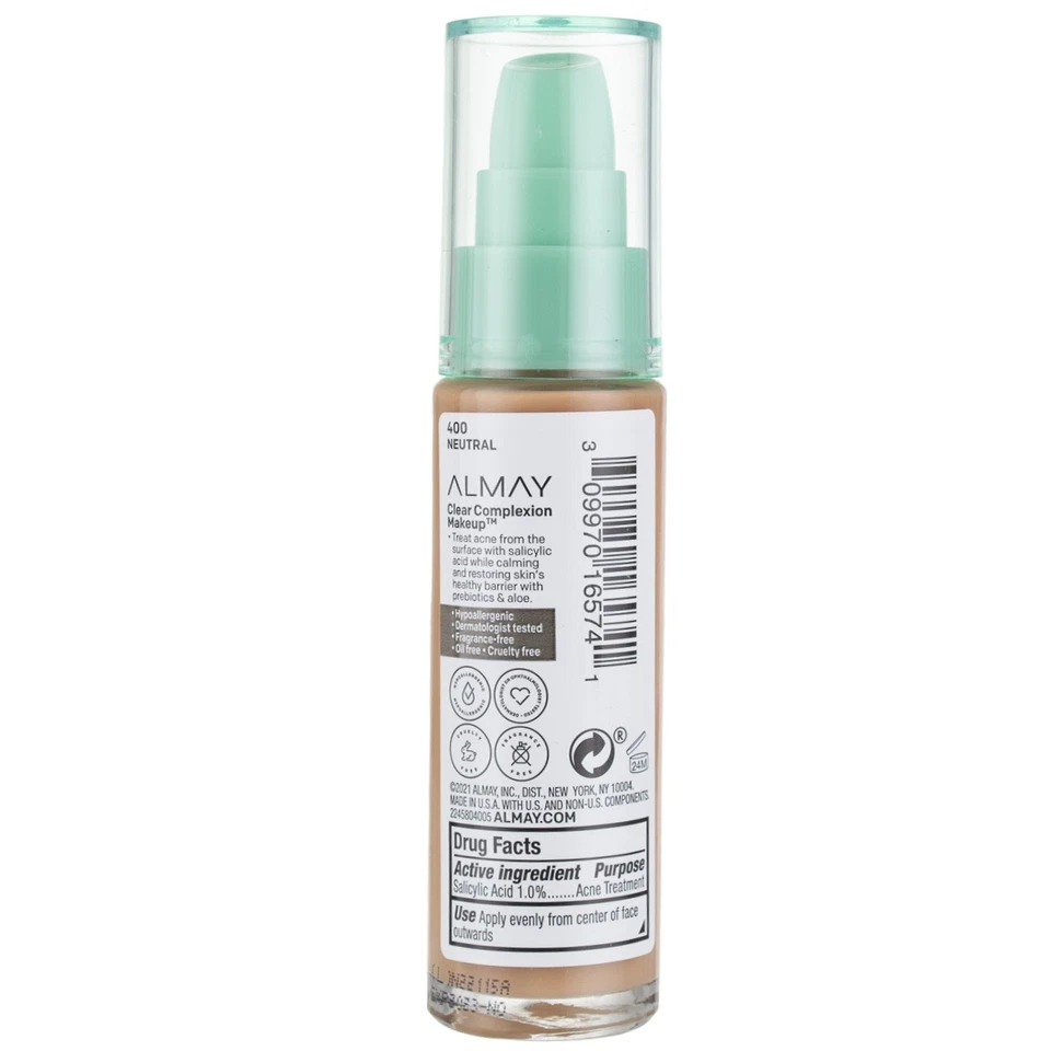 4 Pack Almay Clear Complexion Foundation Makeup, Neutral 400, 1 fl oz - Image 2 of 2