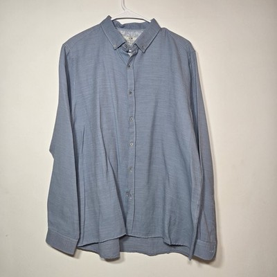  LC Waikiki Mens XL Modern Slim Fit Blue Textured Long Sleeve Shirt AS-IS Wash
