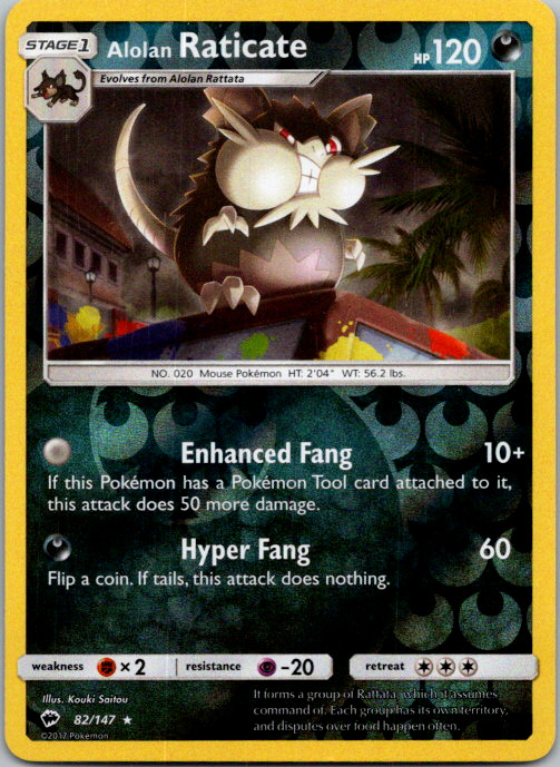 Alolan Raticate 82/147 Pokemon Burning Shadows Sun & Moon Reverse Holo Rare NM