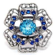 2CT Aquamarine 925 Sterling Silver Filigree Ring Sz 6 PB9-2