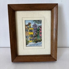 Miniature Signed Watercolor Painting Architectural Landscape City Street 2x3"