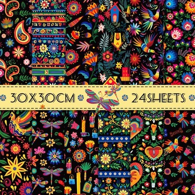 24 Pcs Mexican Festival Double Sided Scrapbook Paper Pad Colorful Floral Deco...