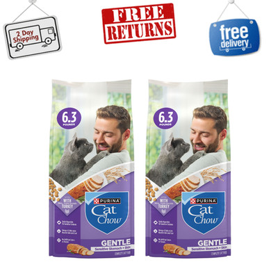 Purina Cat Chow Gentle Sensitive Stomach Dry Cat Food Turkey 6.3 lb Bag, 2 Pack