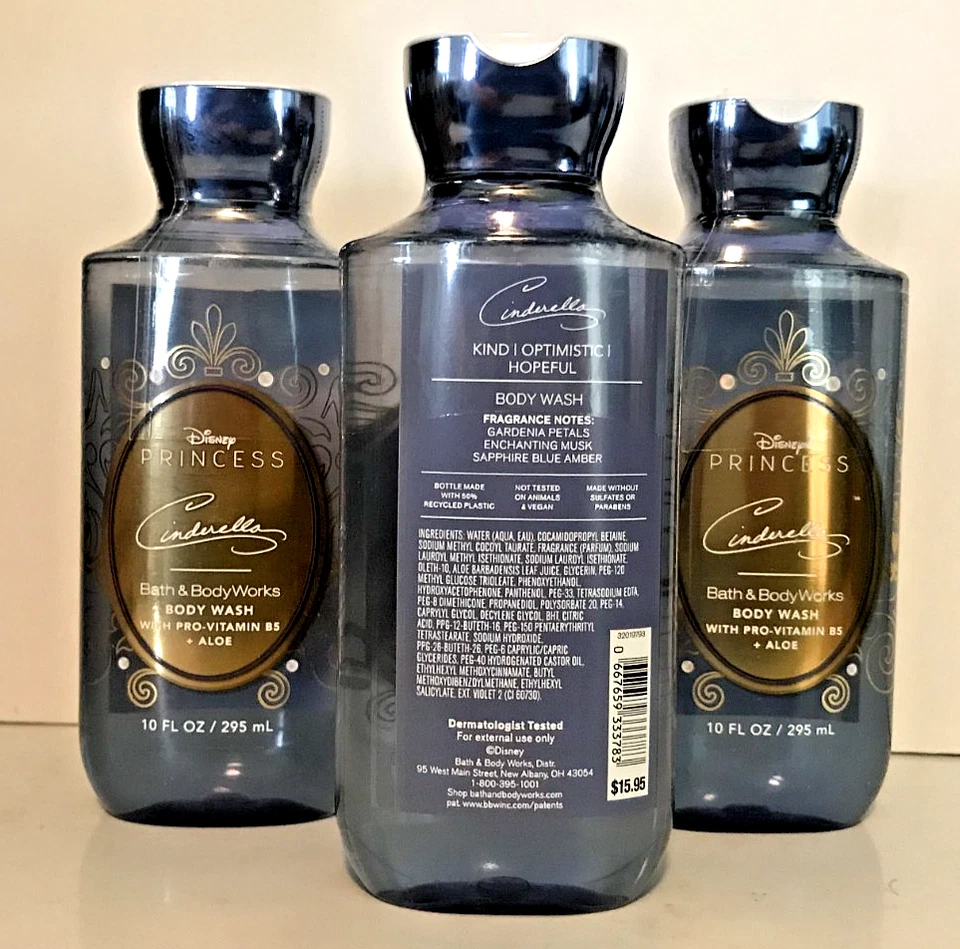 DISNEY PRINCESS CINDERELLA SHOWER GEL BODY WASH 10 OZ BATH BODY WORKS LOT X 3 - Image 2 of 2