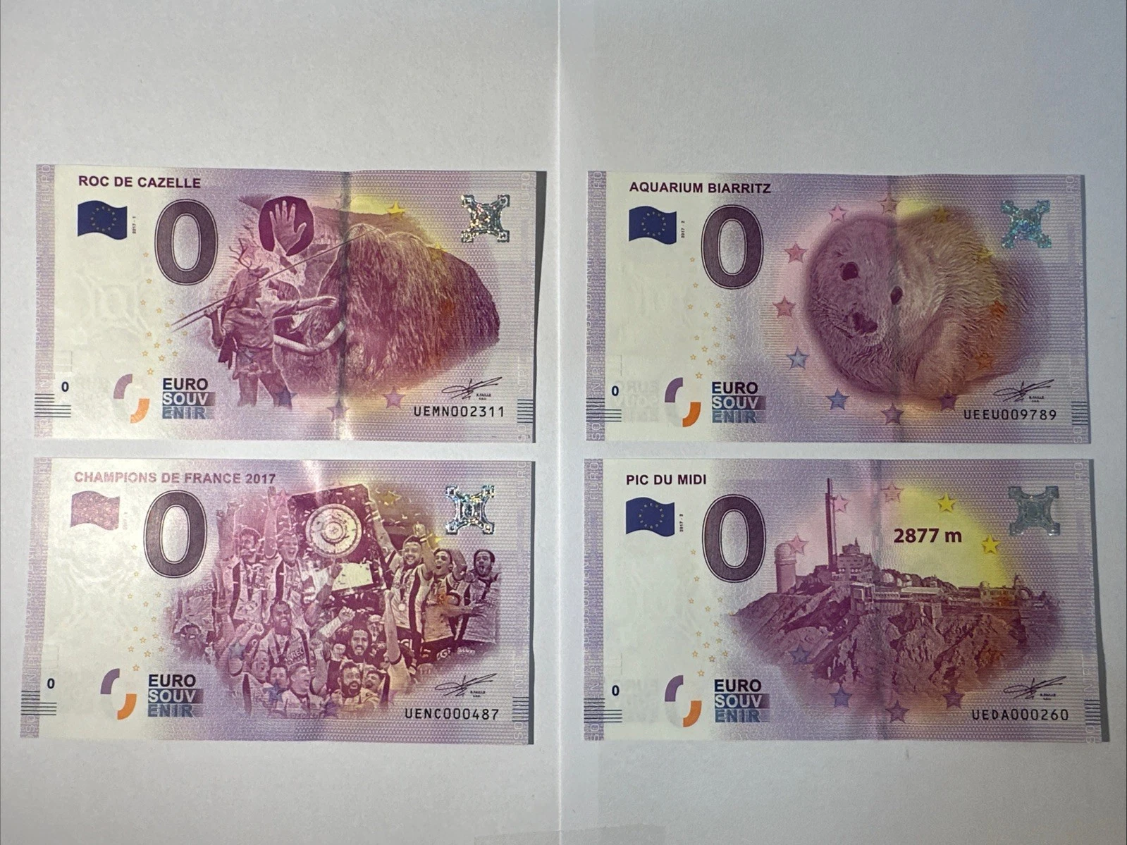 Lot 4 Billets  Zéro 0 € Euro Touristique / Souvenir 2017-1 / 2017-2