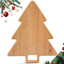 Acacia Wood Christmas Tree Cutting Board 15X12 Inch Charcuterie Board with Handl