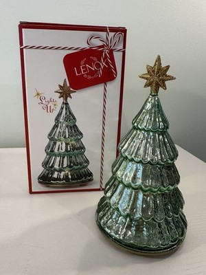 Lenox Radiant Light Lit Pine Tree Figurine Mercury Glass 6.6  Lights Up 
